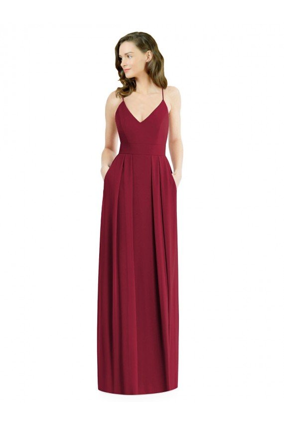 Pleated Skirt Chiffon Maxi Bridesmaid Dress with Pockets Bristol