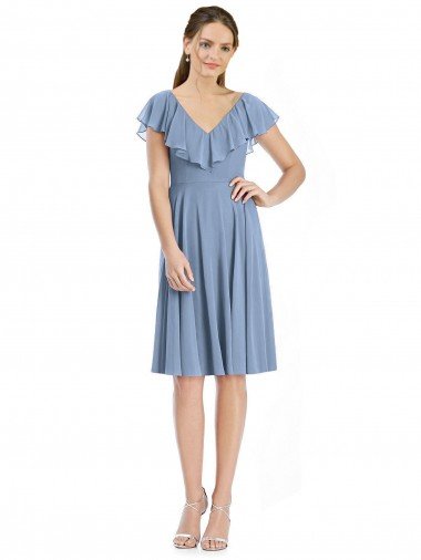 Cocktail Length V-Neck V-Back Short Chiffon Bridesmaid Dress Bristol
