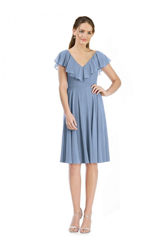 Cocktail Length V-Neck V-Back Short Chiffon Bridesmaid Dress Bristol