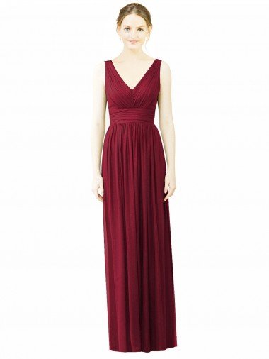 V-Neck Full-Length Sleeveless Low Back Chiffon Bridesmaid Dress Bristol