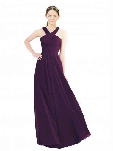 Draped Long Chiffon Bridesmaid Dress with Unique Crossed Neckline Bristol