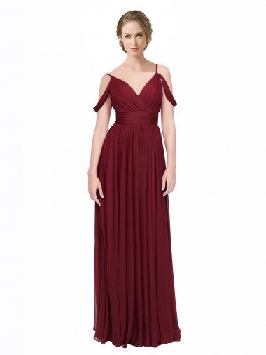 Off the Shoulder V-Neck Petite Chiffon Bridesmaid Dress with Open Back Bristol