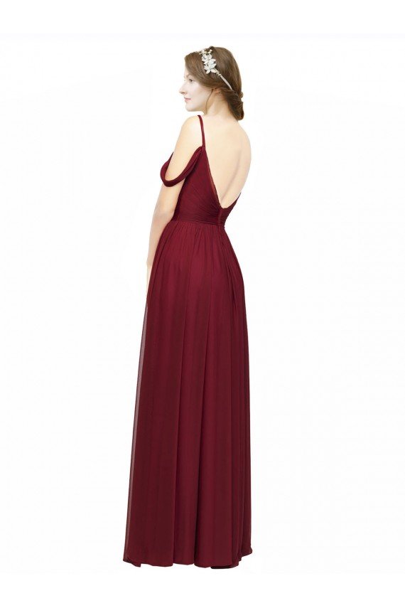Off the Shoulder V-Neck Petite Chiffon Bridesmaid Dress with Open Back Bristol
