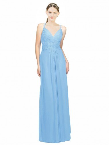 Double Straps Shoulder V-Neck Sheath Chiffon Bridesmaid Dress with Keyhole Back Bristol