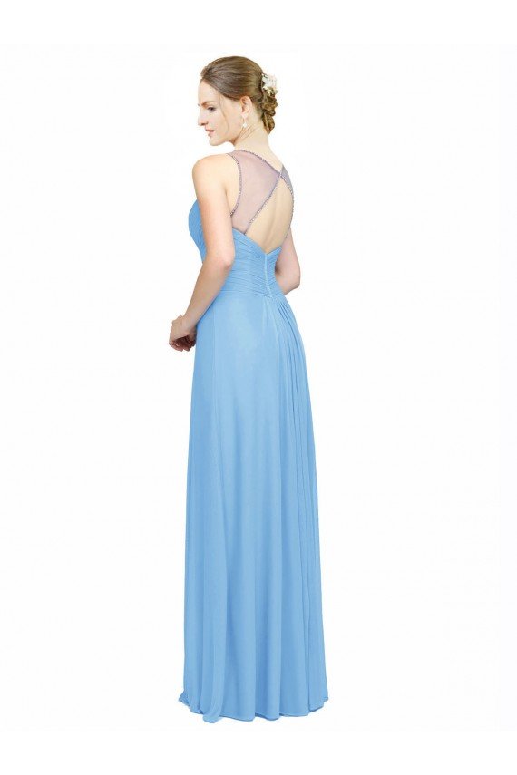 Double Straps Shoulder V-Neck Sheath Chiffon Bridesmaid Dress with Keyhole Back Bristol