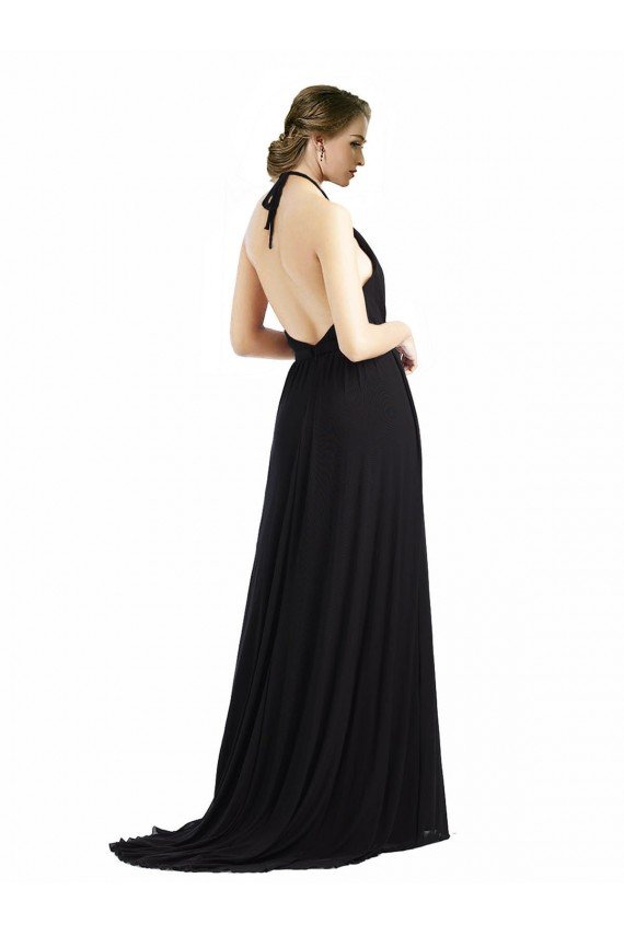 Backless Halter Chiffon Bridesmaid Dress with Front Slit and Tie Open Back Bristol