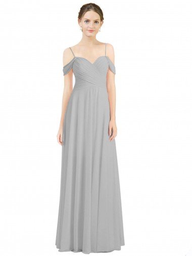 Off the Shoulder Long Chiffon Bridesmaid Dress with Ruched Bodice Bristol