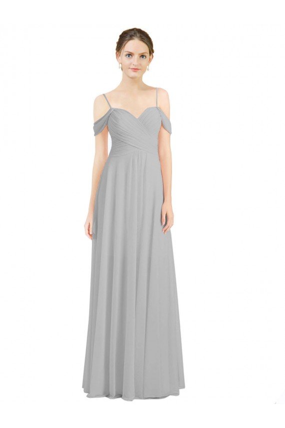 Off the Shoulder Long Chiffon Bridesmaid Dress with Ruched Bodice Bristol