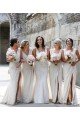 Chiffon Long Champagne Evening Dress with Sexy High Slit and Front Ruffles Bristol