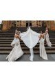 Chiffon Long Champagne Evening Dress with Sexy High Slit and Front Ruffles Bristol