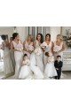 Chiffon Long Champagne Evening Dress with Sexy High Slit and Front Ruffles Bristol
