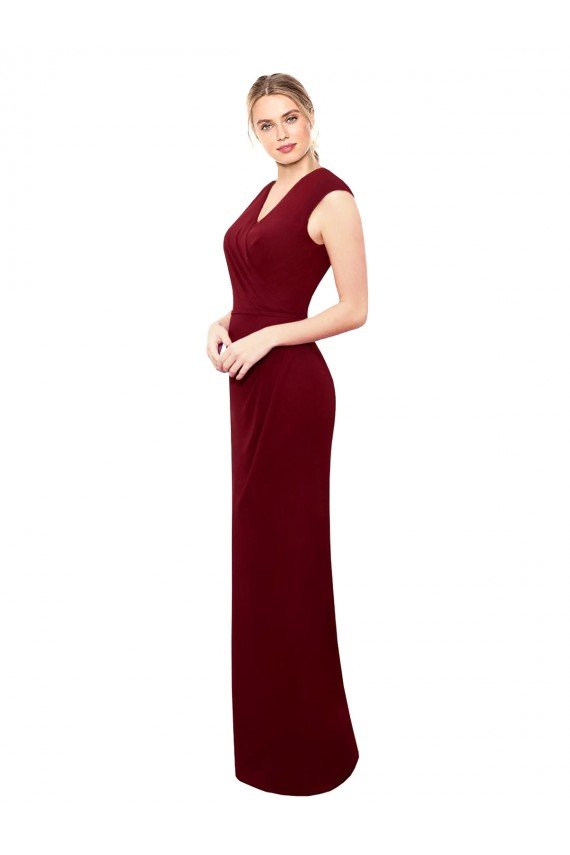 Cap Sleeves Chiffon Bridesmaid Dress / Prom Dress with Pleated V-Neck Bodice Bristol
