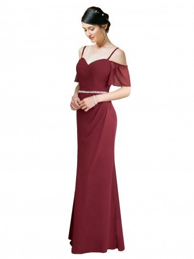 Draped Cold Shoulder Long Chiffon Bridesmaid Dress with Spaghetti Straps Bristol