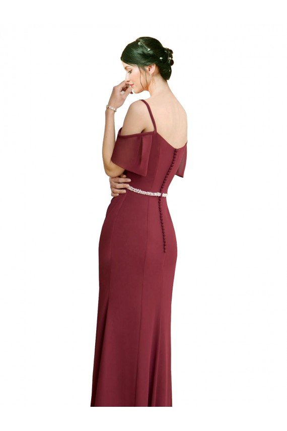 Draped Cold Shoulder Long Chiffon Bridesmaid Dress with Spaghetti Straps Bristol