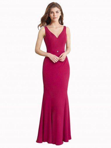 V-Neck Mermaid Chiffon Bridesmaid Dress / Prom Dress with V-Back and Belt Bristol