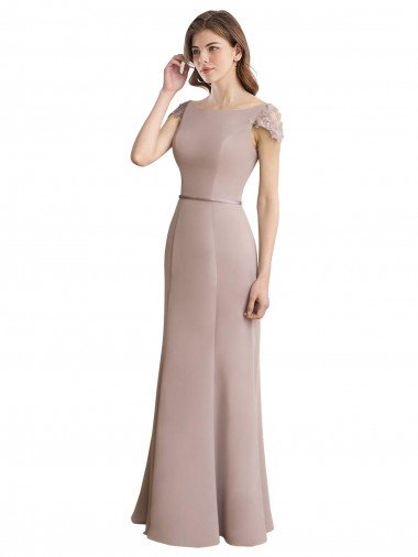 Capped Sleeves Embroidered with Applique Lace Mermaid Chiffon Bridesmaid Dress Bristol