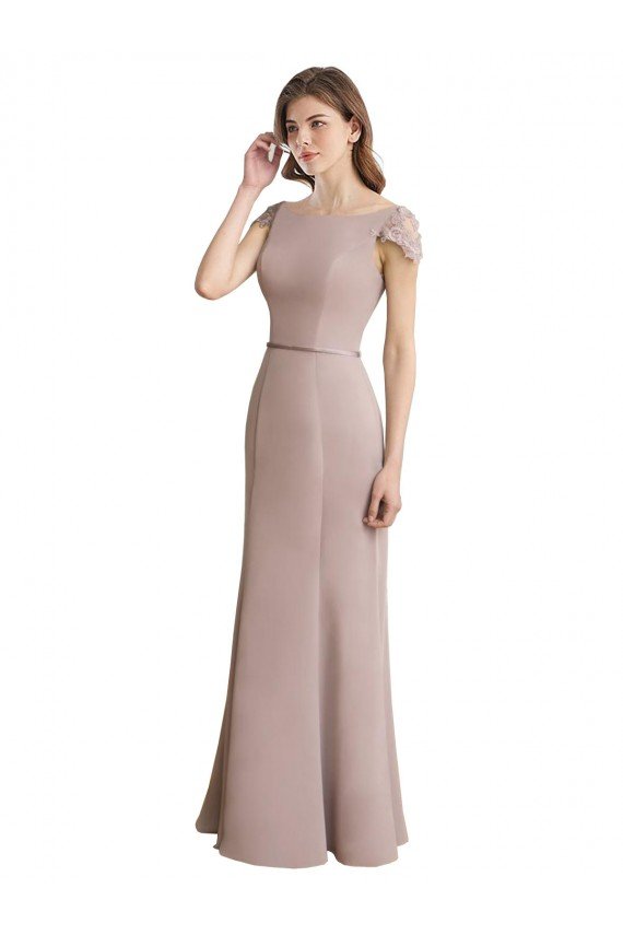 Capped Sleeves Embroidered with Applique Lace Mermaid Chiffon Bridesmaid Dress Bristol