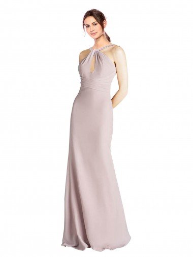 Long Slim Chiffon Bridesmaid Dress with Ruffled Waist and Keyhole Bristol