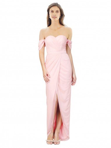 High Low Off the Shoulder Strapless Ruched Chiffon Bridesmaid Dress Bristol