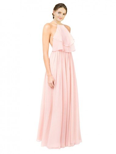 Halter Neck Chiffon Bridesmaid Dress with Double Ruffle Front Bristol