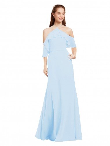 Chiffon Halter Neck Bridesmaids Dress with Flounced Neckline Bristol