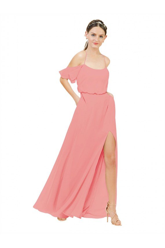 Draped Off the Shoulder Sleeves Chiffon Bridesmaid Dress Bristol