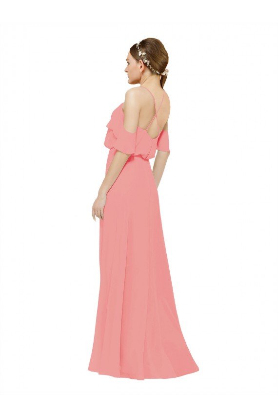 Draped Off the Shoulder Sleeves Chiffon Bridesmaid Dress Bristol