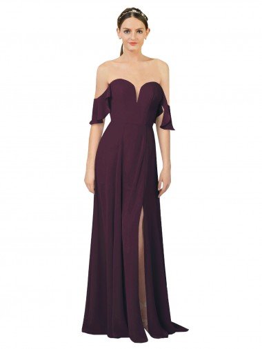 Romantic Off-Shoulder Chiffon Bridesmaid Dress with Plunging V-Neck Bristol