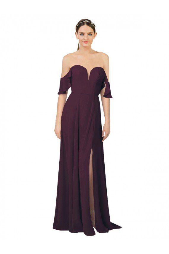 Romantic Off-Shoulder Chiffon Bridesmaid Dress with Plunging V-Neck Bristol