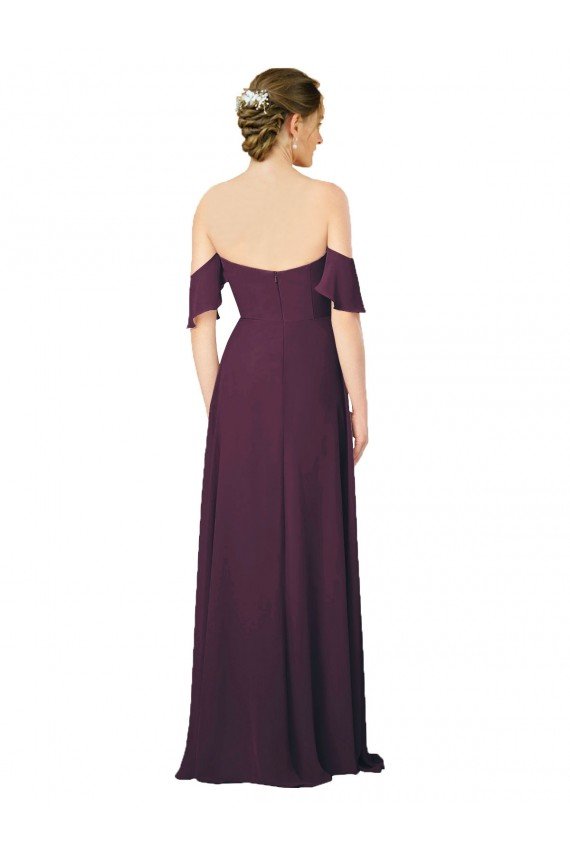 Romantic Off-Shoulder Chiffon Bridesmaid Dress with Plunging V-Neck Bristol