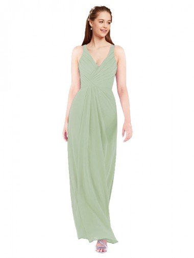 Feminine Chiffon Bridesmaid Dress with Ruching and V-Neckline Bristol