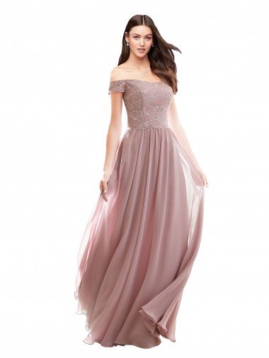 Floor Length Chantilly Lace Off the Shoulder Chiffon Bridesmaid Dress Bristol