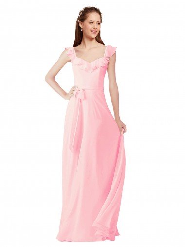 Chiffon Bridesmaids Dress with Ruffle Neckline Bristol