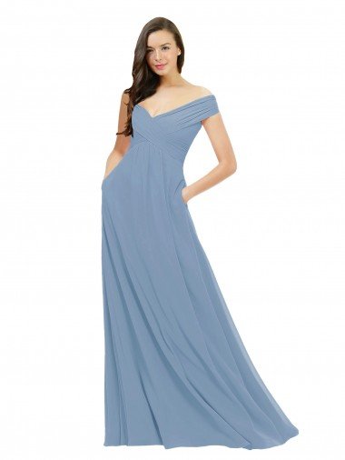 Chiffon Bridesmaid Dress with Classic Off the Shoulder Neckline Bristol