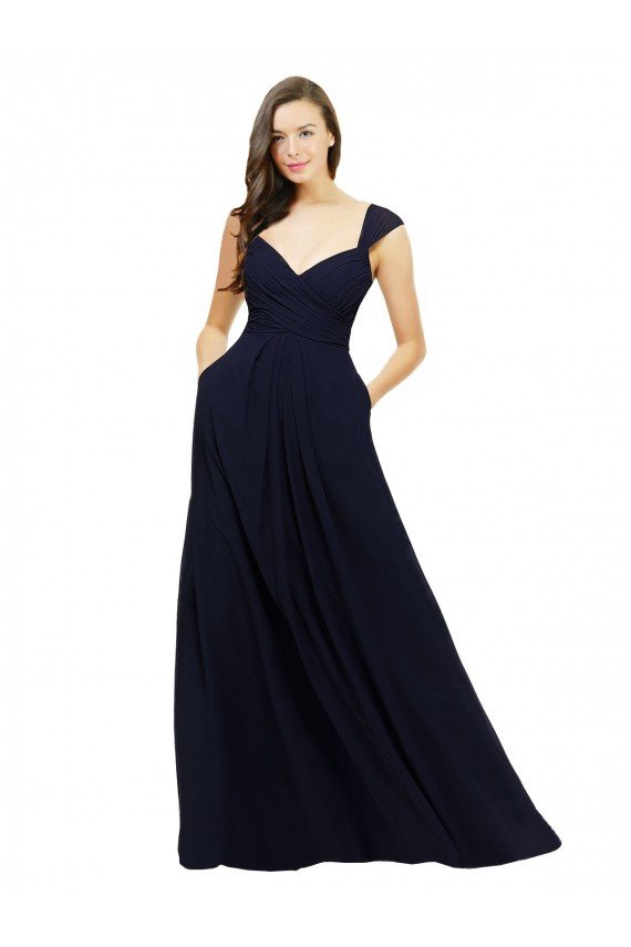 Chiffon Bridesmaid Dress with Rouched Draped Bodice and Watteau Back Bristol