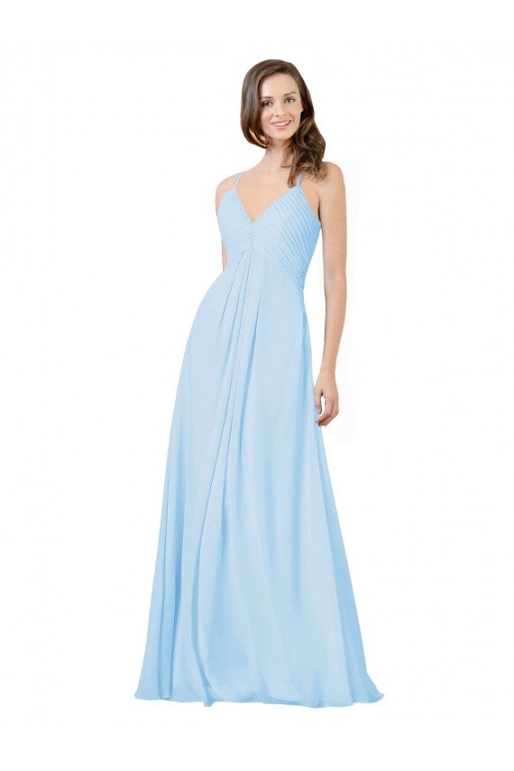 Long V-Neck Chiffon Bridesmaid Dress with Keyhole Back Bristol