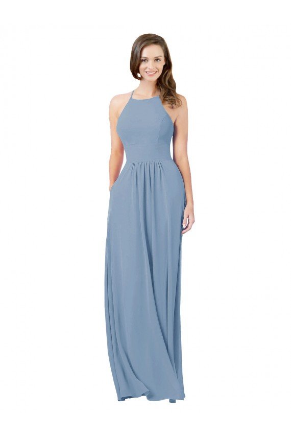 Chiffon Bridesmaid Dress with High Halter Neckline Bristol