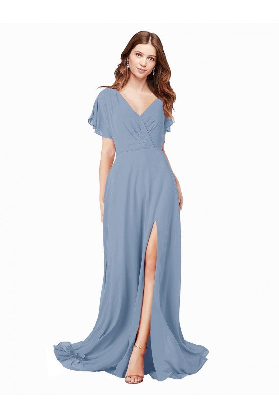 Chiffon Bridesmaid Dress / Prom Dress with Flutter Sleeves and Front Slit Bristol