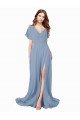 Chiffon Bridesmaid Dress / Prom Dress with Flutter Sleeves and Front Slit Bristol