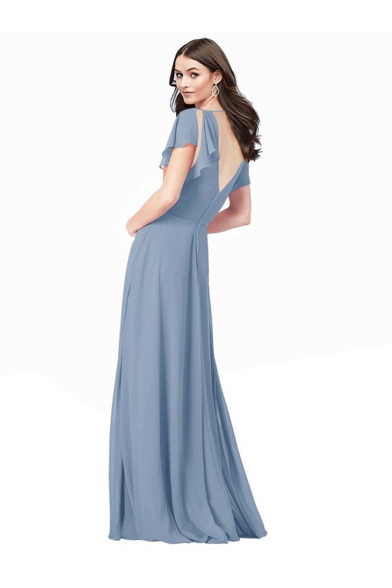 Chiffon Bridesmaid Dress / Prom Dress with Flutter Sleeves and Front Slit Bristol