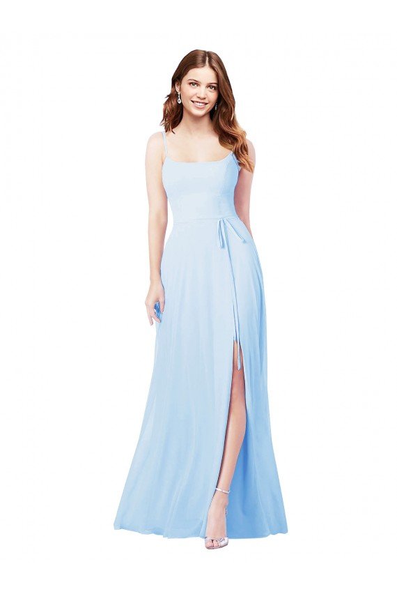 Chiffon Bridesmaid Dress with Tie Sash and Side Slit Bristol