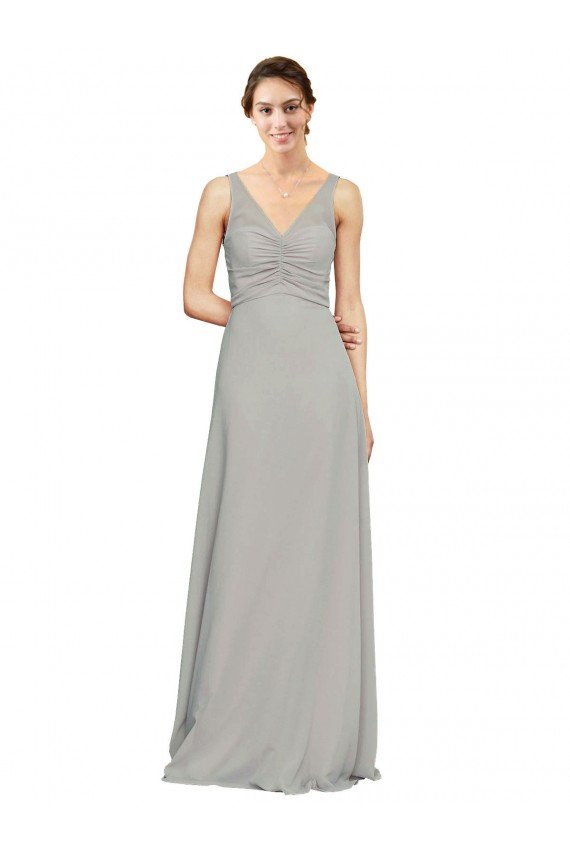 V-Neck Chiffon Bridesmaid Dress with Illusion Gathered Bodice Bristol