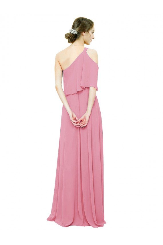 Sleeved One Shoulder Chiffon Bridesmaids Dress with Draped Ruffle Overlay Bristol