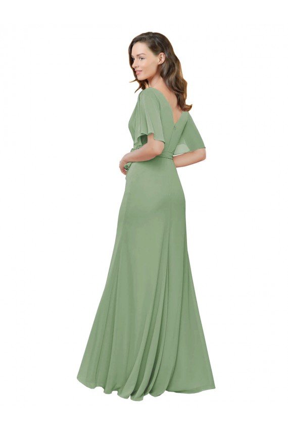 Chiffon V-Neckline Wrap Bridesmaids Dress With Double Flutter Sleeve Bristol