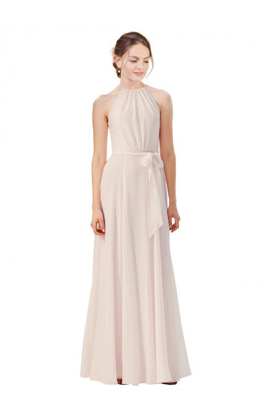Tie Neck Long Chiffon A-Line Bridesmaid Dress with Sheer Back Bristol