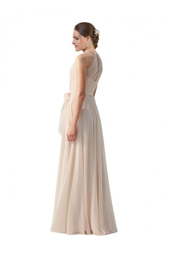 Tie Neck Long Chiffon A-Line Bridesmaid Dress with Sheer Back Bristol