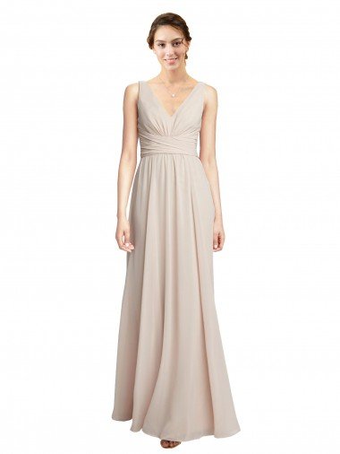 Long V-Neck Chiffon Bridesmaids Dress with Double Straps Bristol