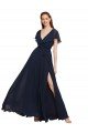 Long V-Neck Chiffon Bridesmaid Dress with Slit and V-Back Bristol