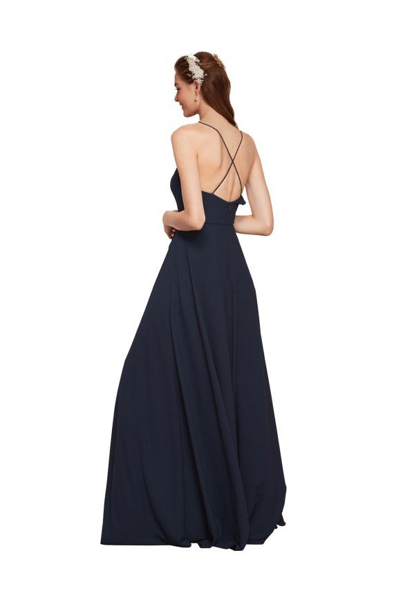 Long Chiffon Bridesmaid Dress with Criss Cross Straps and Ruffles Bristol