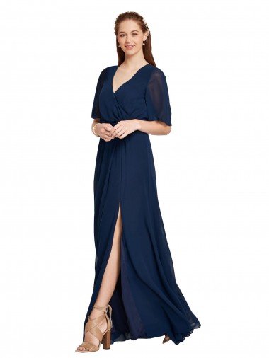 V-Neck Plush Chiffon Bridesmaid Dress with Flutter Sleeves Bristol